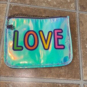 Holographic Love Pouch Zippered with carry strap multi colored purple interior